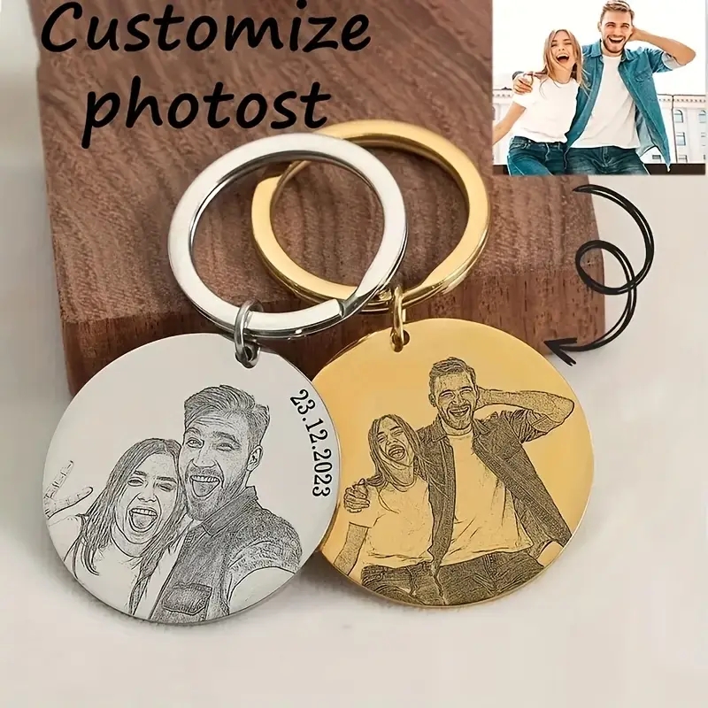 Initial Ring Custom - 개인화된 새겨진 초상화 열쇠 고리, 남자친구,
