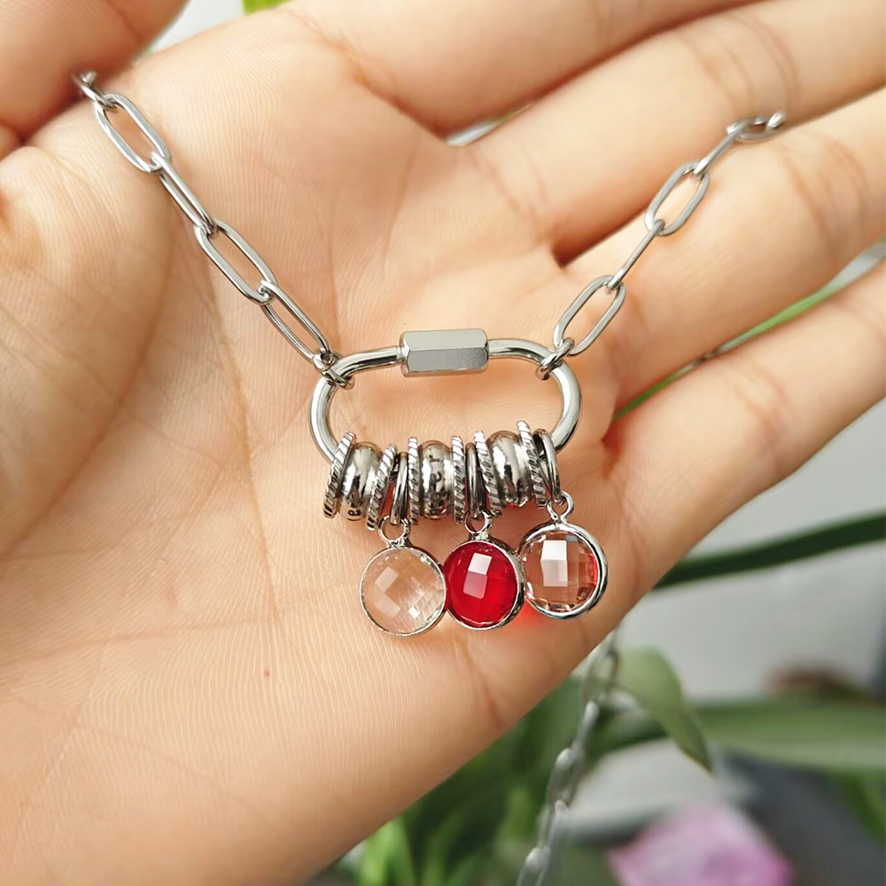 맞춤형 카라비너 이름 참 목걸이, 스테인레스 스틸 클립 - Birth Flower Necklace 리뷰 및 가격